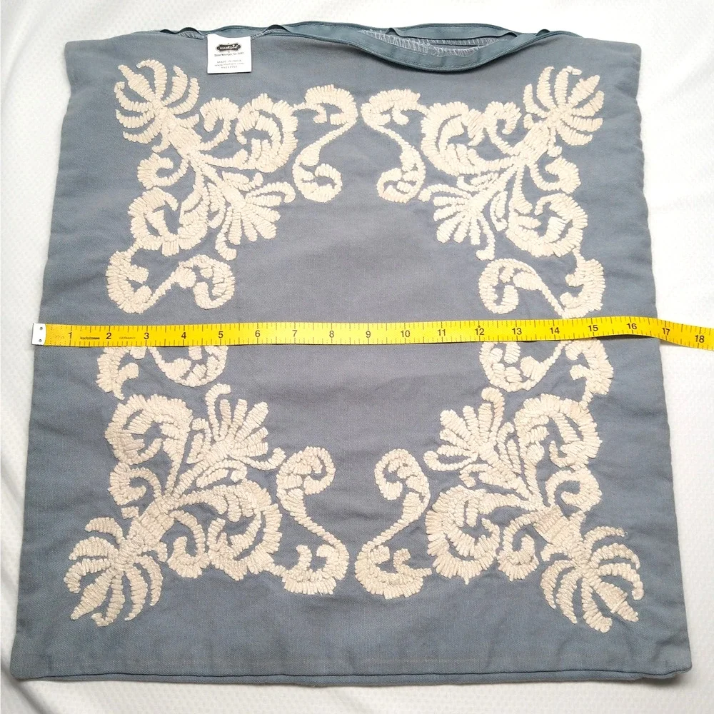 Mud Pie Pillow Cover Embroidered Floral Replacement Decor Case Square 18x18